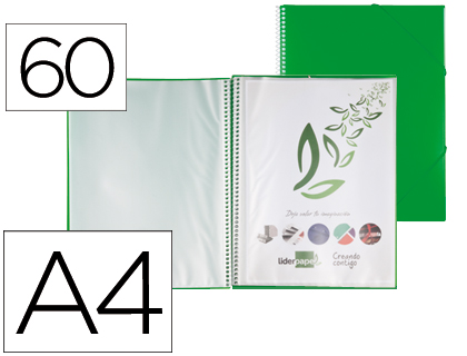 Carpeta con 60 fundas con espiral Liderpapel A4 polipropileno verde